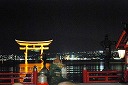 Illuminated O-torii Gate at night